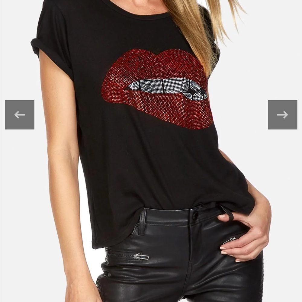 Lauren Moshi size large . Rhinestone lip tee. Super soft